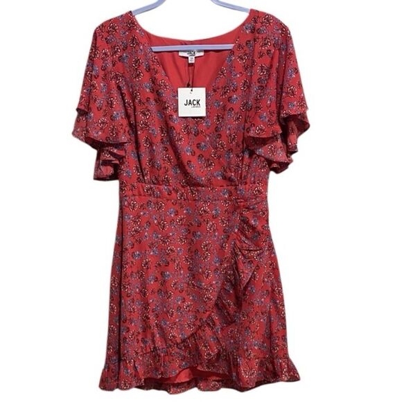 Jack by BB Dakota Dresses & Skirts - NWT Jack by BB Dakota Ruby Red Floral Ruffle Wrap Dress Size 10